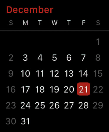 NEW YORK - DEC. 21, 2018: High resolution Apple Watch Fouth Generation screen showing the Calendar app, isolated on black and ready to cut and use - illustrative editorial - Imageのeditorial素材