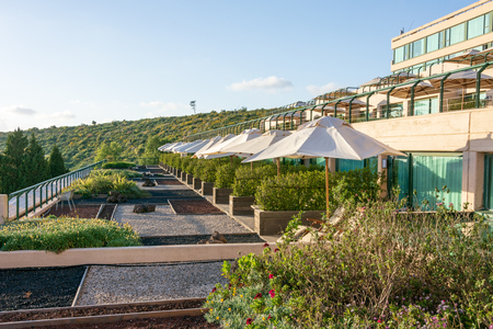 CARMEL, ISRAEL - APRIL 11, 2019: Famous Carmel Forest resort in the Galillee, featuring beautiful views of the northern Israel mountains and world class hospitalityのeditorial素材
