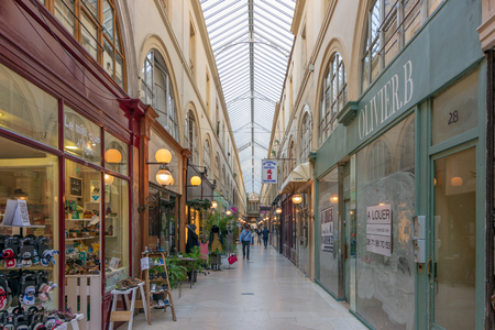 PARIS, FRANCE - SEPT. 21, 2018: Classical historic covered street (gallery) in central Parisのeditorial素材