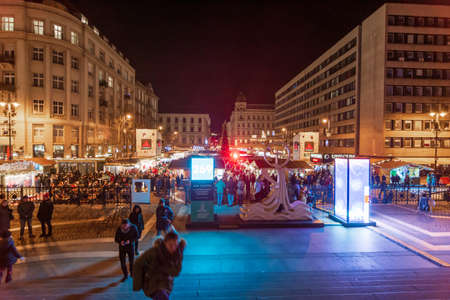 BUDAPEST - DEC. 29, 2019: People enjoying the colorful and famous Budapest Christmas Maekets on the eve of the new year and new decateのeditorial素材