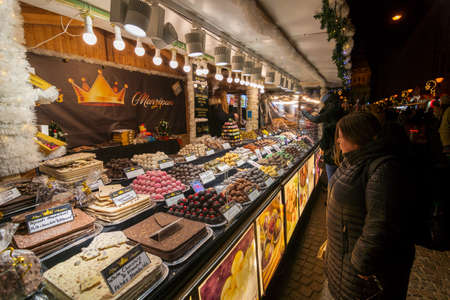 BUDAPEST - DEC. 29, 2019: People enjoying the colorful and famous Budapest Christmas Maekets on the eve of the new year and new decateのeditorial素材