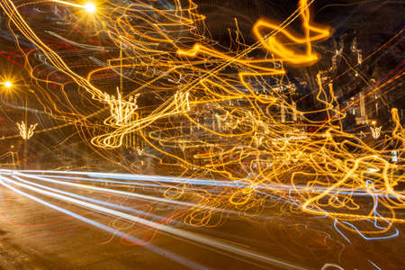 Festiive Christmas New Year background - lighted trees and people special effectのeditorial素材