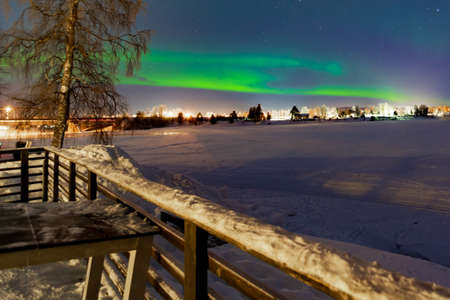 The Northen Lights - Aurura Borealis - near Rovaniemi, the capital of Lapland in arctic Finlandのeditorial素材