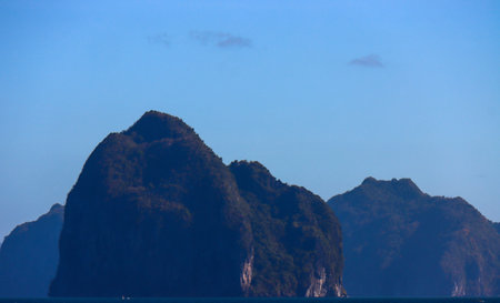 Limestone mountains and blue sky at sunset, Krabi, Thailand