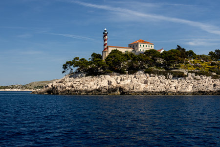 Lighthouse on the island of St. Nicholas in the Adriatic Sea, Croatiaの写真素材
