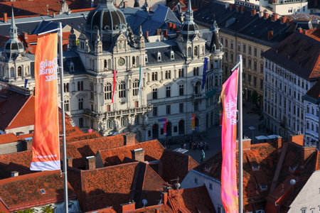 View of the historic center of Bratislava, Slovakiaの写真素材