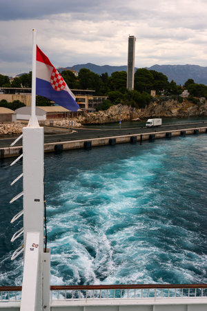 View from the ferry to the port of Dubrovnik, Croatiaの写真素材