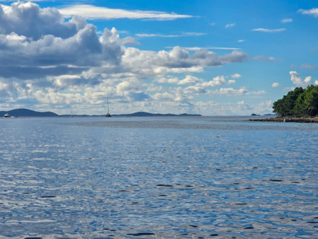 Beautiful seascape with blue sea, sky and clouds.の写真素材