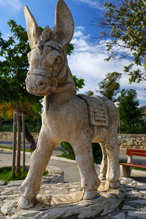 Statue of a donkey in the center of the city of KaÅ¡tela, Croatiaの写真素材