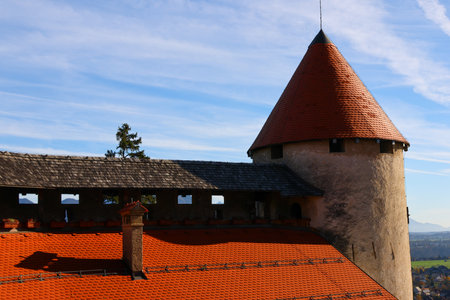 Tower of the medieval castle in Brasov, Transylvania, Romaniaの写真素材