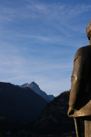 Statue in Dolomites, South Tyrol, Italyの写真素材