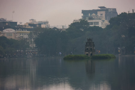 Hoan Kiem lake in Hanoi, Vietnamの写真素材