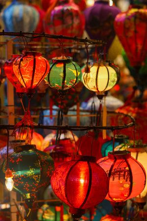 Colorful lanterns on the street market in Hoi An, Vietnam