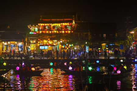 Night view of the canal in Hoi An Ancient Town, Viet Namの写真素材