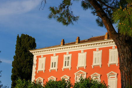 Detail of the facade of an old house in Tuscany, Italyの写真素材