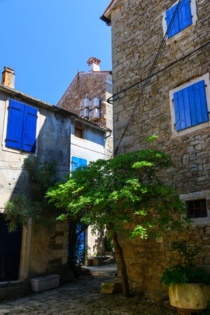 Old houses in the old town of Dinan, Brittany, Franceの写真素材