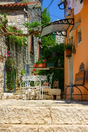 Old street in Rovinj, Istria, Croatiaの写真素材