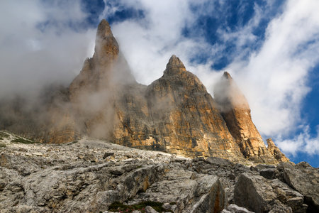 Dolomites mountains in Italy. Tre Cime di Lavaredoの写真素材