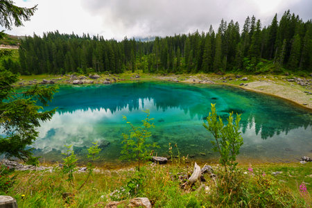 Beautiful turquoise lake in the mountains. Summer landscape.