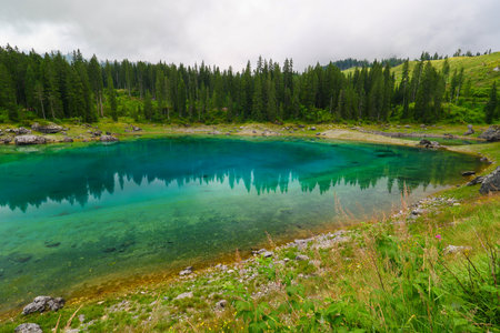 Beautiful turquoise lake in the mountains. Summer landscape.の写真素材