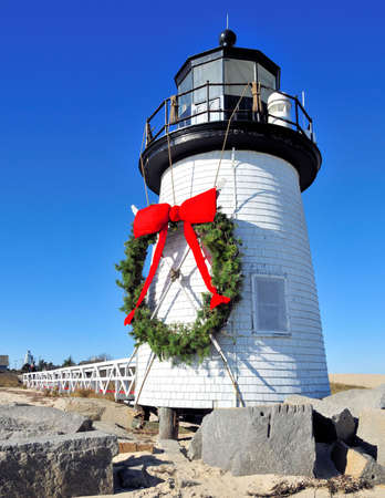 Christmas at the Brant Point Lighthouse at Nantucket, Massachusettsの写真素材