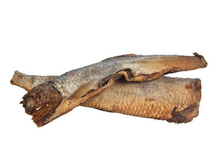 Smoked Fish on a white backgroundの写真素材