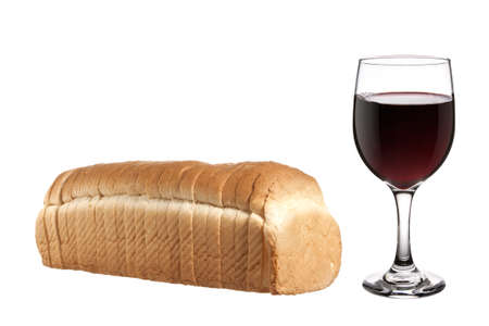 A loaf of Bread and A glass of Wineの写真素材