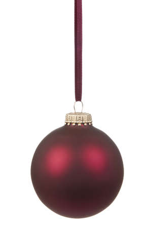 Red Hanging Christmas Bauble on white Backgroundの写真素材
