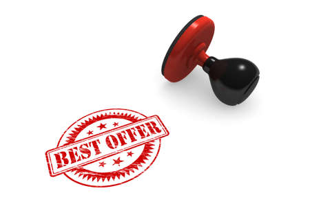 Best Offer Rubber Stamp 3D illustration on white Backgroundの写真素材