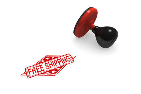 Free Shipping Rubber Stamp 3D illustration on white backgroundの写真素材
