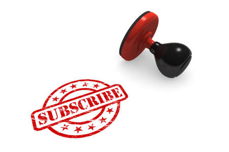 Subscribe Rubber Stamp 3D illustration on white backgroundの写真素材