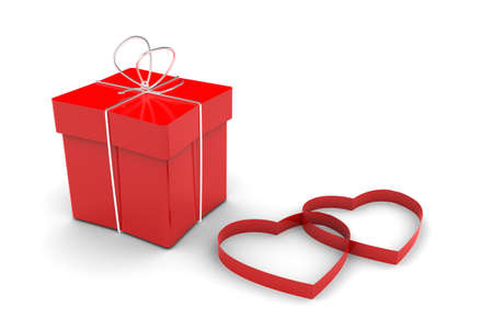 Red gift box and heart illustration on white backgroundの写真素材