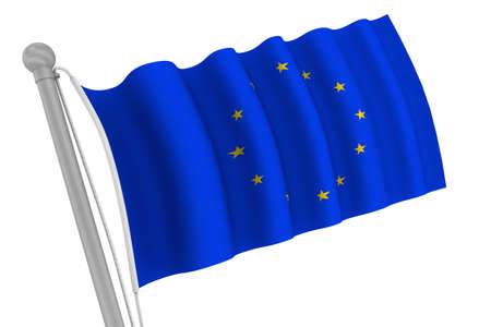 Europe Flag On Pole waving in the windの写真素材