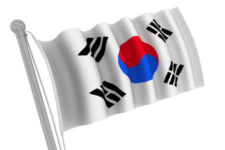Korea South flag on pole waving in the windの写真素材