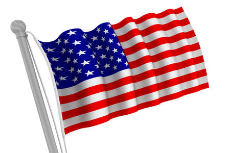 United States of America flag on pole waving in the windの写真素材
