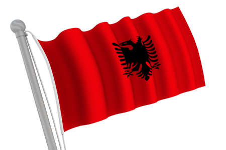 Albania Flag On Pole waving in the windの写真素材