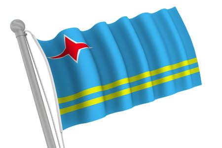 Aruba Flag On Pole waiving in the windの写真素材