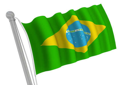 Brazil Flag On Pole waving in the windの写真素材