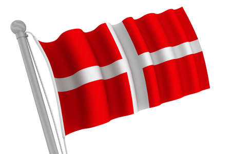 Denmark Flag On Pole waving in the windの写真素材