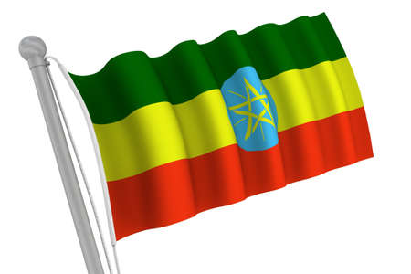 Ethiopia Flag On Pole waving in the windの写真素材