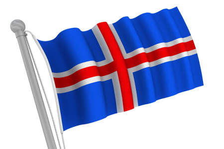 Iceland Flag On Pole waving in the windの写真素材