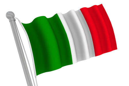 Italy Flag On Pole waving in the windの写真素材