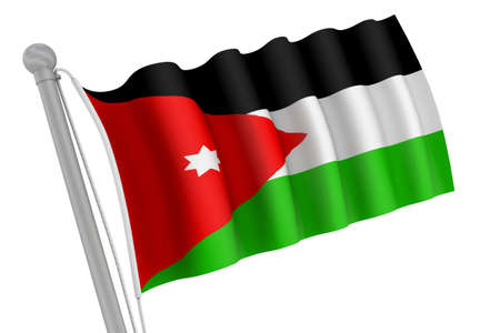 Jordan flag on pole waving in the windの写真素材