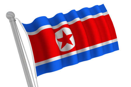 Korea North flag on pole waving in the windの写真素材
