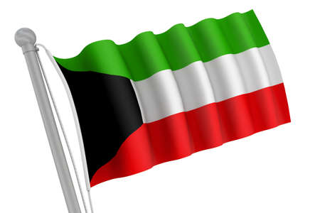 Kuwait flag on pole waving in the windの写真素材