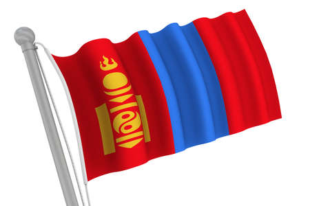 Mongolia flag on pole waving in the windの写真素材