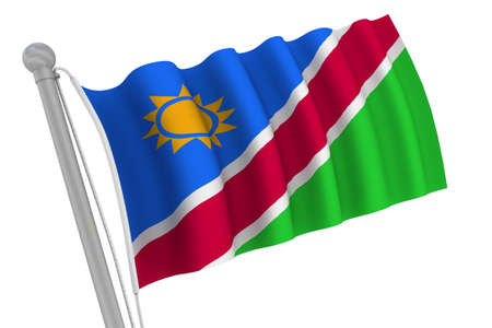 Namibia flag on pole waving in the windの写真素材