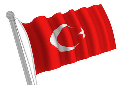 Turkey flag on pole waving in the windの写真素材
