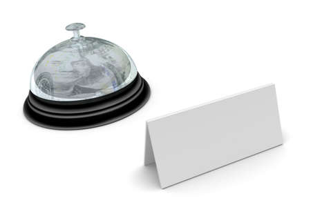 Desk bell with sign isolated on white backgroundの写真素材