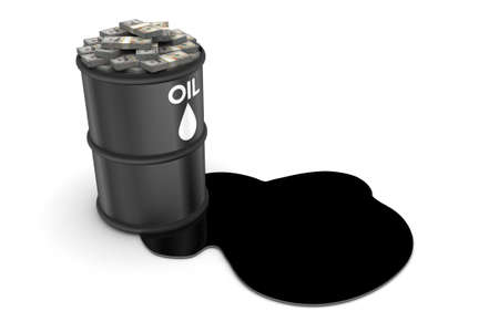 Oil spill and money illustration isolated on white backgroundの写真素材